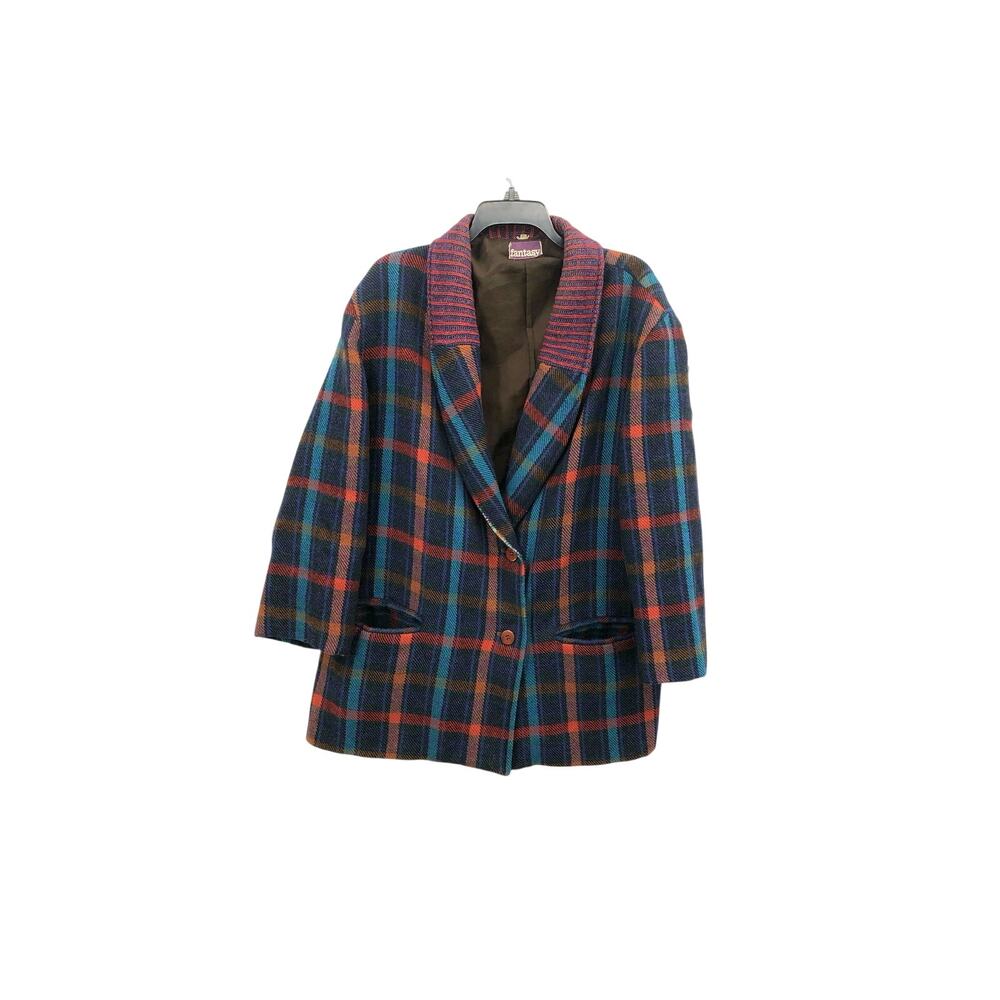 Vintage Plaid Blazer Fantasy Brand Women's Size Medium Oversized Cardigan Jacket